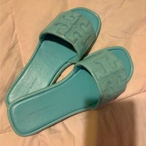 Tory Burch double t sport slide Aqua size 7